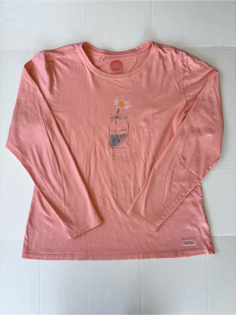 Life is Good Women’s Long Sleeve Crew Neck Graphic T-Shirt Pink Flower Size L